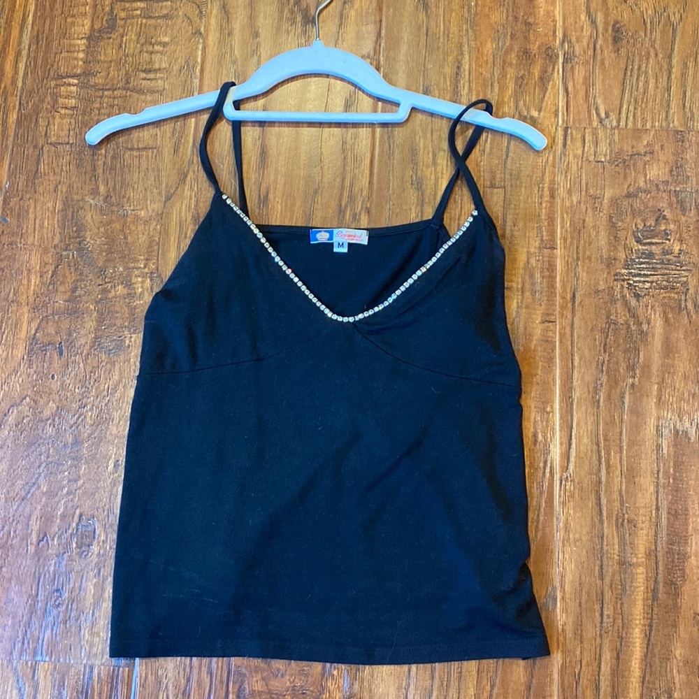 Bejeweled by Susan Fixel black rhinestoned tank top